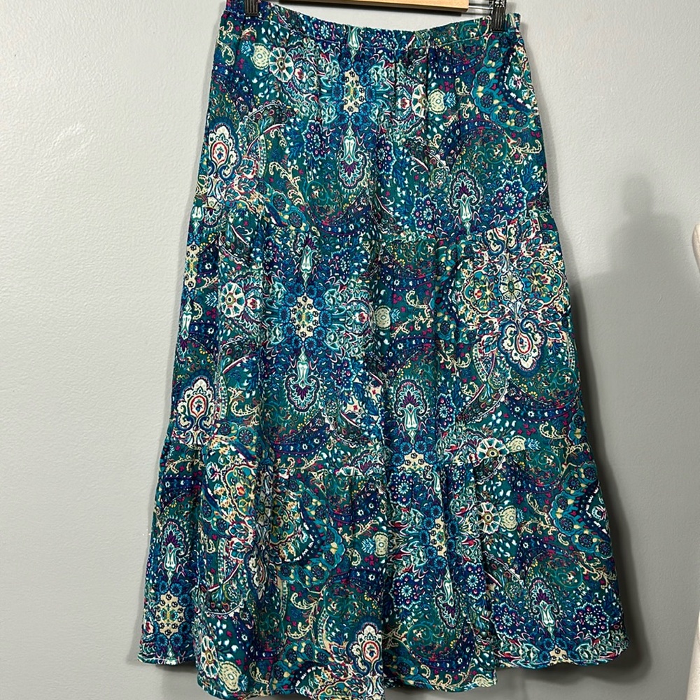 Laura Scott Cotton Floral Tiered Skirt Elastic Band Fully lined size M